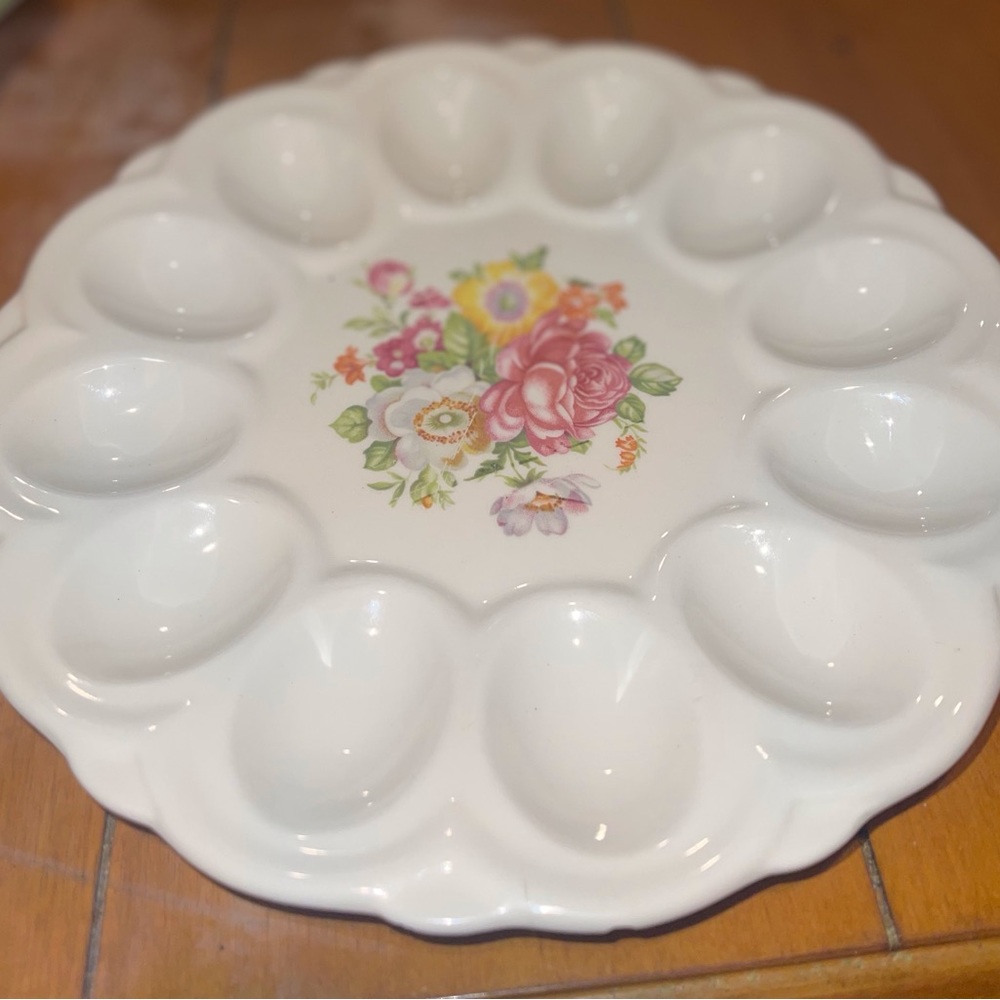 Vintage Hard Boiled Egg Serving Plate. White with Floral